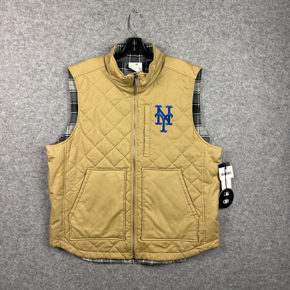 MLB New York Mets Darius Rucker Reversible Quilted Vest Tan Plaid Mens XL New